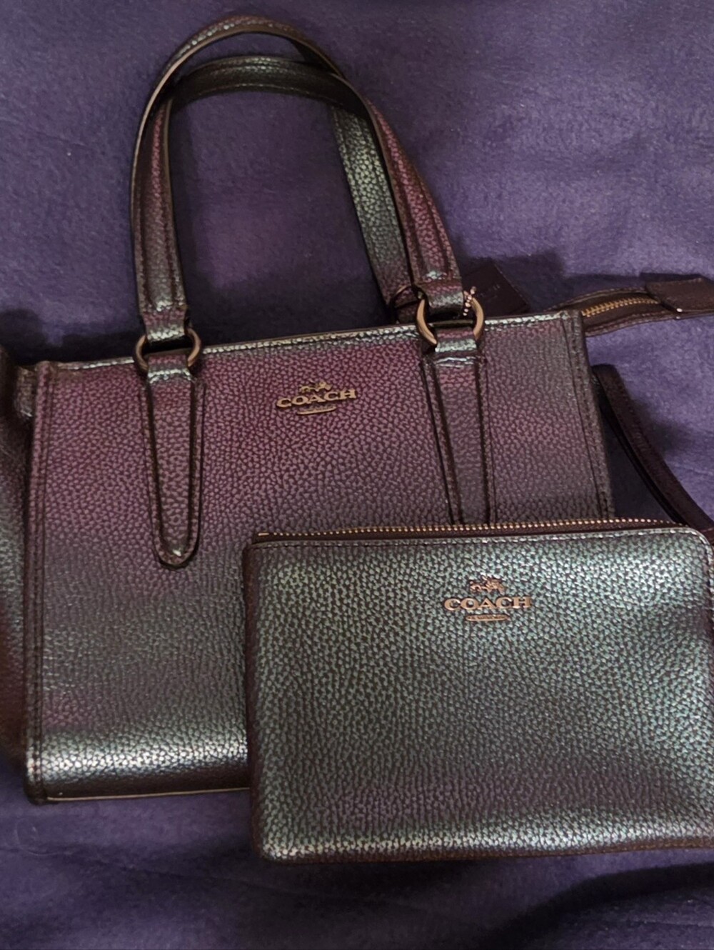 VINTAGE **RARE** Coach Crosby Carryall Satchel Metallic Oilslick w/ Zip Pouch